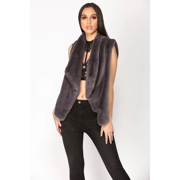 Furever And Ever Faux Fur Vest - Grey - Picture 1 of 5